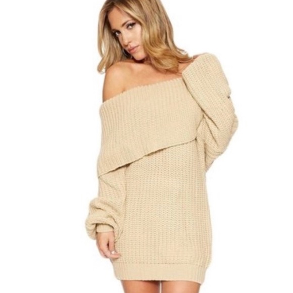 LAST ONE naked wardrobe nude oversized knit sweater dress - Picture 2 of 5